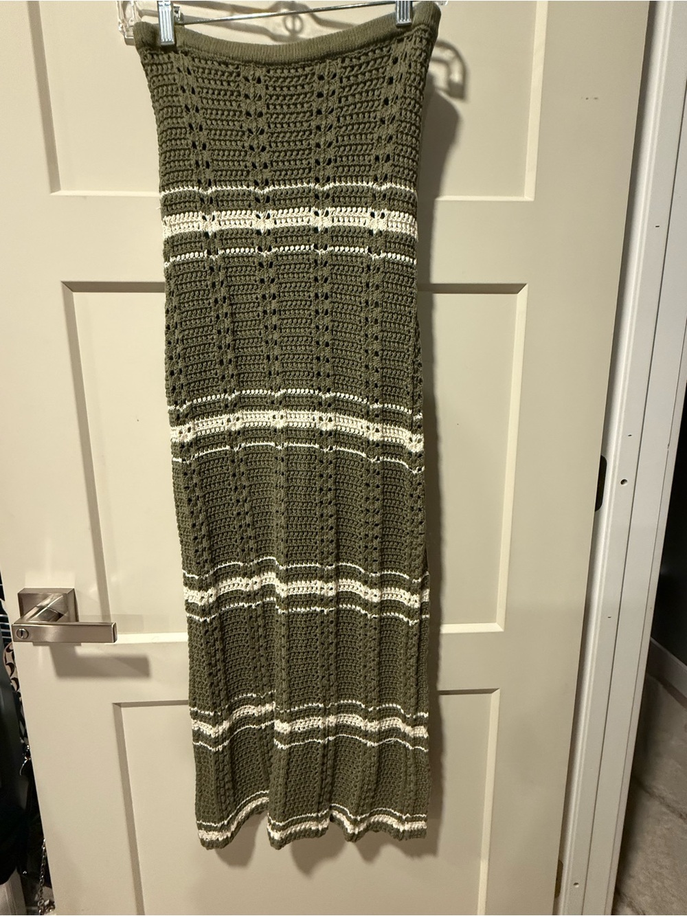 Fate Olive Green Crochet Maxi Skirt with White Accent